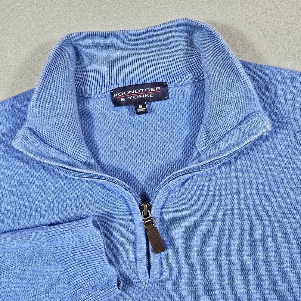 Roundtree & Yorke Mens Medium Blue Sweater 1/4 Zip Pullover Cotton Blend Solid - Picture 2 of 8